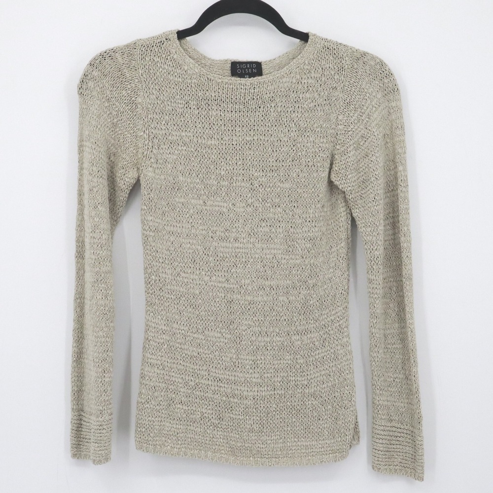 Sigrid Olsen Silk Sweater Womens XS Beige Lightweight‎ Neutral Boho Minimalist